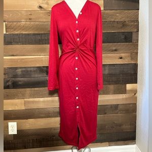 NWOT Red long sleeved button down dress